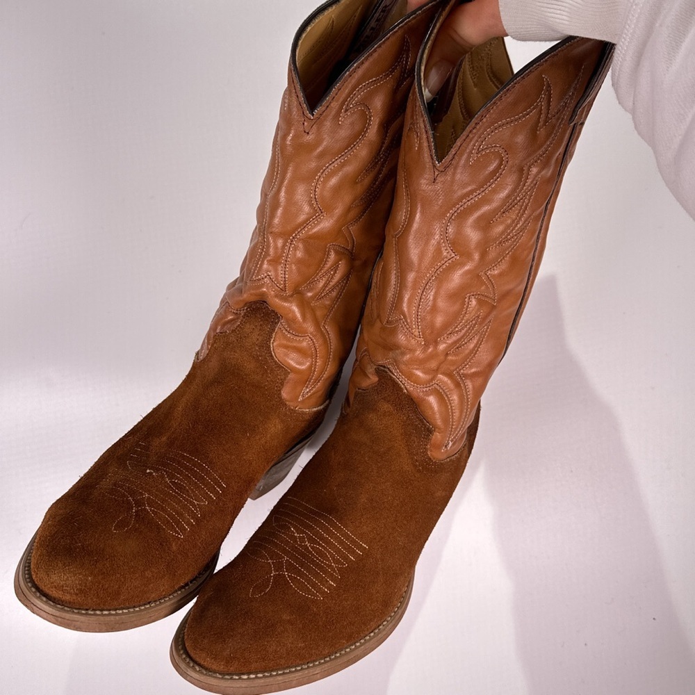 Miller Stockman Brown Leather Western Cowboy Boots Mens 8.5 - Picture 5 of 12